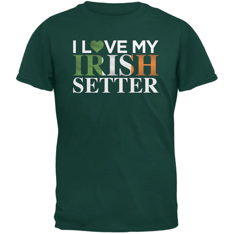St. Patricks Day - I Love My Irish Setter Forest Green Adult T-Shirt