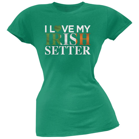 St. Patricks Day - I Love My Irish Setter Kelly Green Soft Juniors T-Shirt