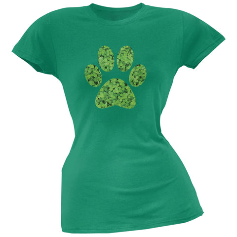 St. Patricks Day - Dog Paw Kelly Green Soft Juniors T-Shirt