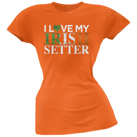 St. Patricks Day - I Love My Irish Setter Orange Soft Juniors T-Shirt