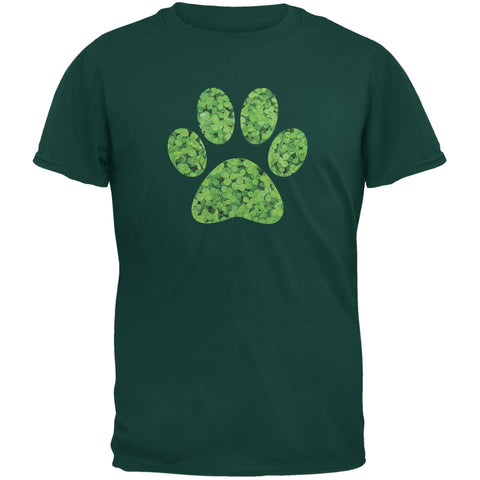 St. Patricks Day - Dog Paw Forest Green Adult T-Shirt