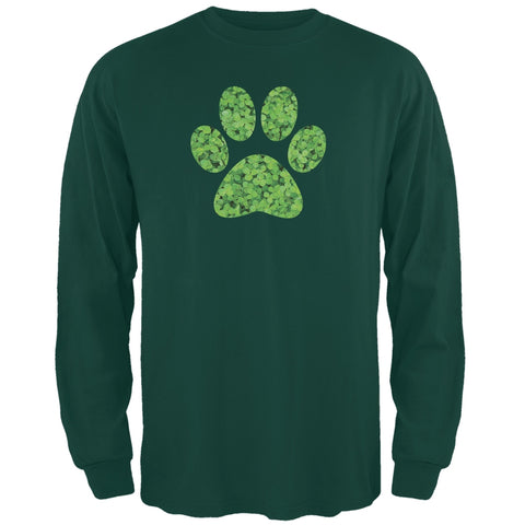 St. Patricks Day - Dog Paw Forest Green Adult Long Sleeve T-Shirt