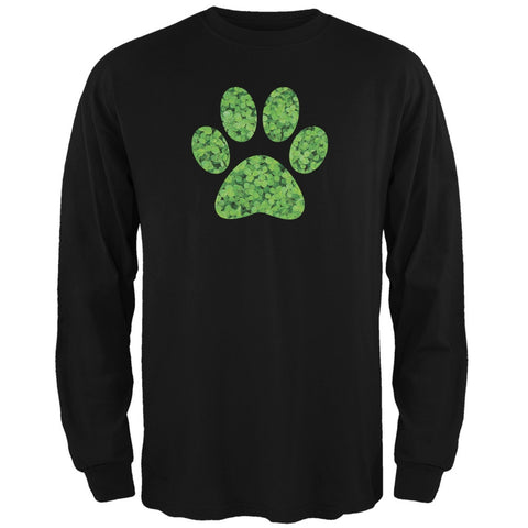 St. Patricks Day - Dog Paw Black Adult Long Sleeve T-Shirt