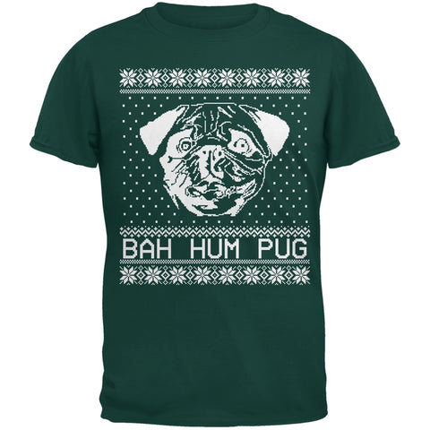 Bah Hum Pug Ugly Christmas Sweater Dark Green Youth T-Shirt