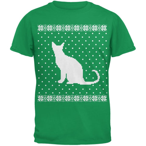 Big Cat Ugly Christmas Sweater Green Adult T-Shirt