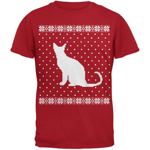 Big Cat Ugly Christmas Sweater Red Adult T-Shirt