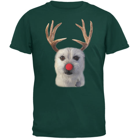 Funny Reindeer Dog Ugly Christmas Sweater Dark Green Adult T-Shirt