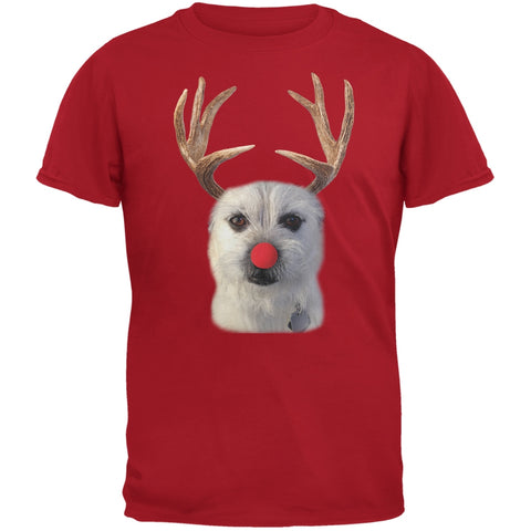 Funny Reindeer Dog Ugly Christmas Sweater Red Adult T-Shirt