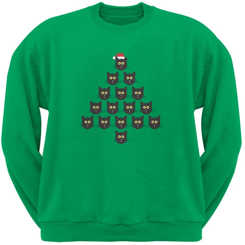 Cat Christmas Green Tree Adult Sweatshirt