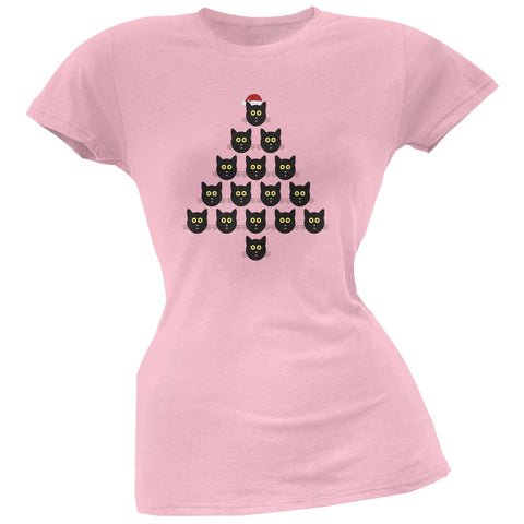 Cat Christmas Pink Tree Soft Juniors T-Shirt