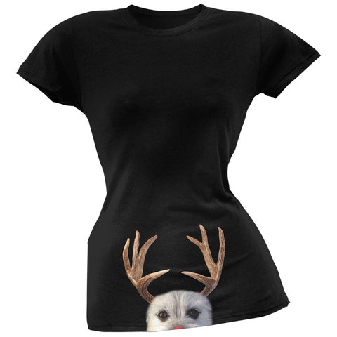 Peeking Funny Reindeer Dog Black Soft Juniors T-Shirt