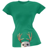 Peeking Funny Reindeer Dog Black Soft Juniors T-Shirt