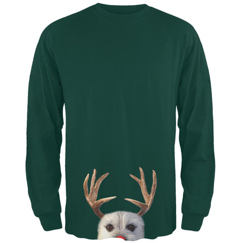 Peeking Funny Reindeer Dog Dark Green Long Sleeve T-Shirt