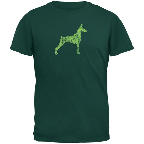 St. Patricks Day - Doberman Pinscher Shamrock Forest Green Adult T-Shirt