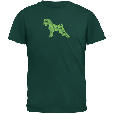St. Patricks Day - Miniature Schnauzer Shamrock Forest Green Adult T-Shirt