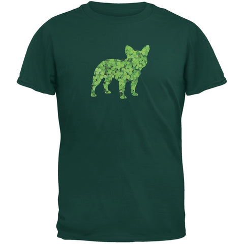 St. Patricks Day - French Bulldog Shamrock Forest Green Adult T-Shirt