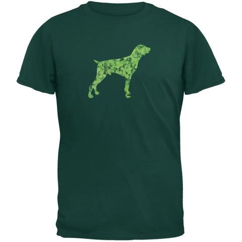 St. Patricks Day - German Shorthaired Shamrock Forest Green Adult T-Shirt