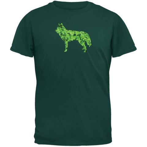 St. Patricks Day - Siberian Husky Shamrock Forest Green Adult T-Shirt