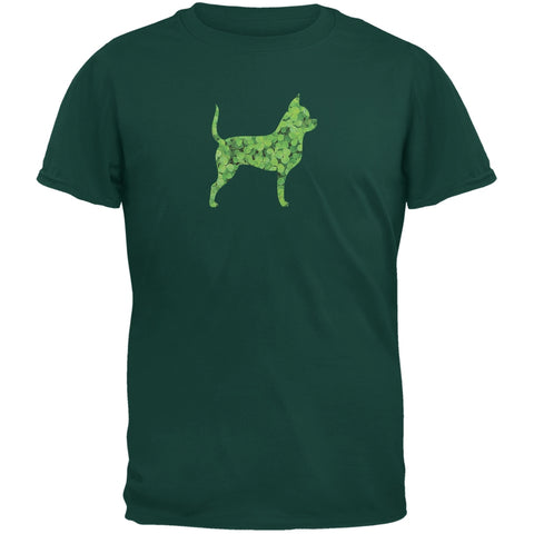 St. Patricks Day - Chihuahuas Shamrock Forest Green Adult T-Shirt