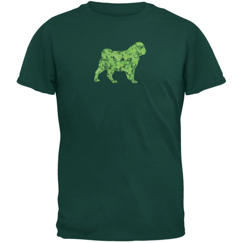 St. Patricks Day - Pug Shamrock Forest Green Adult T-Shirt