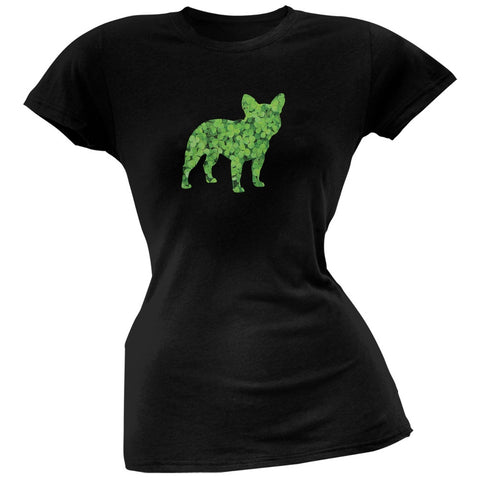 St. Patricks Day - French Bulldog Shamrock Black Soft Juniors T-Shirt