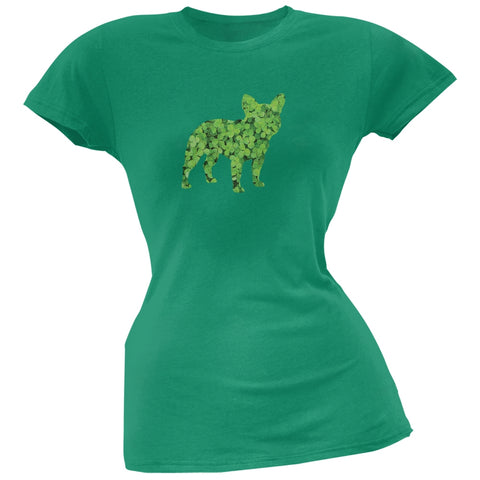 St. Patricks Day - French Bulldog Shamrock Kelly Green Soft Juniors T-Shirt