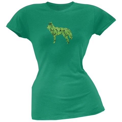 St. Patricks Day - Siberian Husky Shamrock Kelly Green Soft Juniors T-Shirt