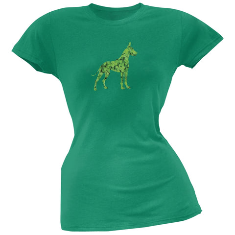St. Patricks Day - Great Dane Shamrock Kelly Green Soft Juniors T-Shirt