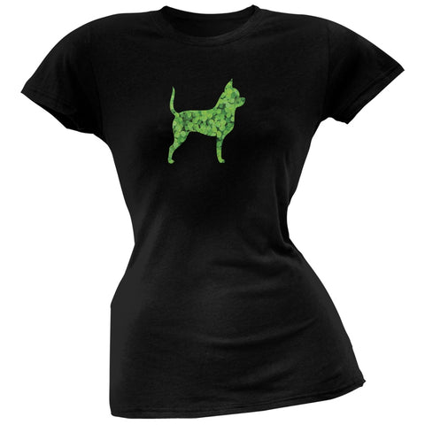 St. Patricks Day - Chihuahuas Shamrock Black Soft Juniors T-Shirt