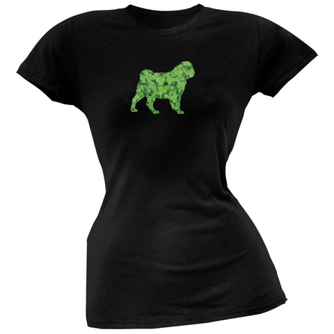 St. Patricks Day - Pug Shamrock Black Soft Juniors T-Shirt