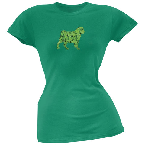 St. Patricks Day - Pug Shamrock Kelly Green Soft Juniors T-Shirt