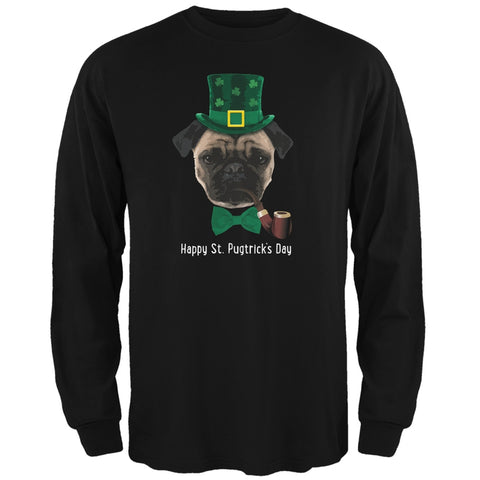 St. Patrick's -  Pugtrick's Day Funny Pug Black Adult Long Sleeve T-Shirt
