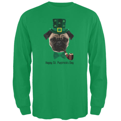 St. Patrick's -  Pugtrick's Day Funny Pug Black Adult Long Sleeve T-Shirt