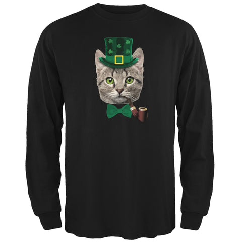 St. Patrick's Funny Cat Black Adult Long Sleeve T-Shirt