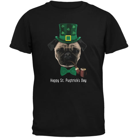 St. Patrick's -  Pugtrick's Day Funny Pug Black Adult T-Shirt