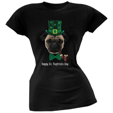 St. Patrick's -  Pugtrick's Day Funny Pug Black Juniors Soft T-Shirt