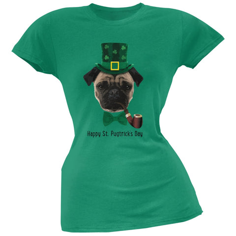 St. Patrick's -  Pugtrick's Day Funny Pug Black Juniors Soft T-Shirt