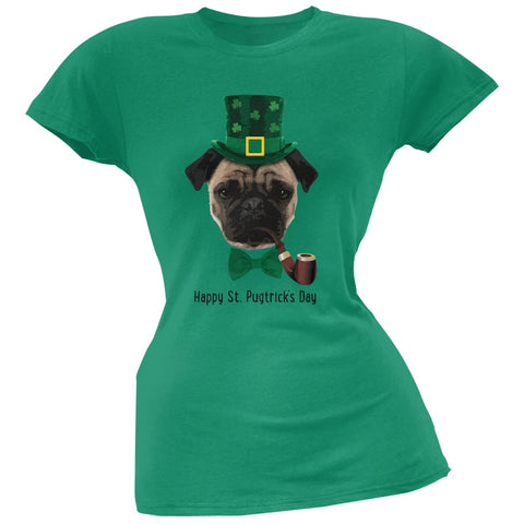 St. Patrick's -  Pugtrick's Day Funny Pug Kelly Green Juniors Soft T-Shirt