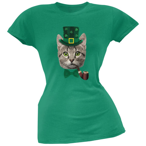 St. Patrick's Funny Cat Kelly Green Juniors Soft T-Shirt