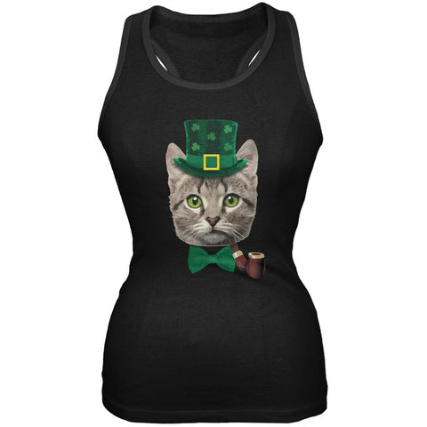 St. Patrick's Funny Cat Black Juniors Soft Tank Top