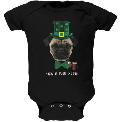 St. Patrick's -  Pugtrick's Day Funny Pug Black Soft Baby One Piece