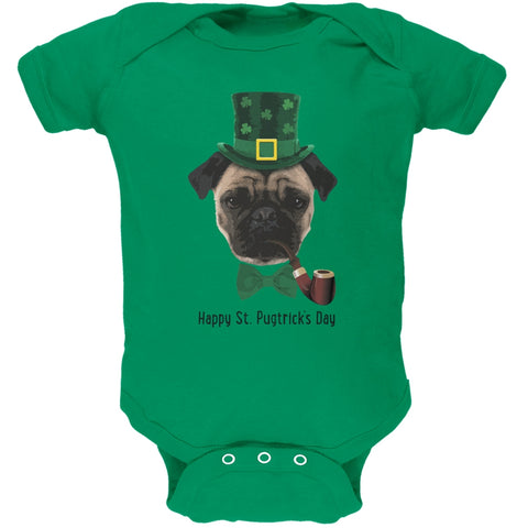 St. Patrick's -  Pugtrick's Day Funny Pug Kelly Green Soft Baby One Piece