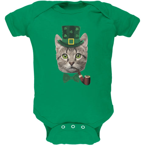 St. Patrick's Funny Cat Kelly Green Soft Baby One Piece