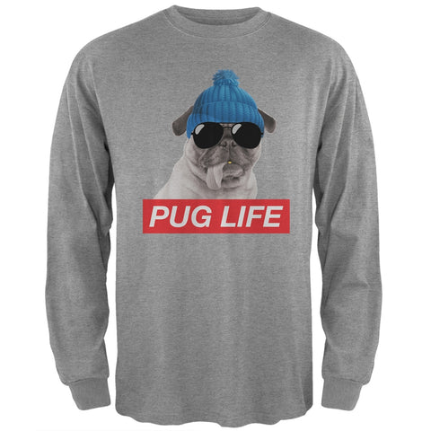Pug Life Adult Heather Grey Long Sleeve T-Shirt