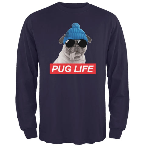 Pug Life Adult Navy Long Sleeve T-Shirt
