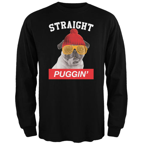 Straight Puggin' Black Adult Long Sleeve T-Shirt