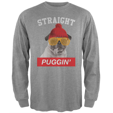 Straight Puggin' Heather Grey Adult Long Sleeve T-Shirt