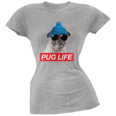 Pug Life Adult Heather Grey Soft Juniors T-Shirt