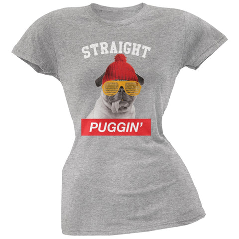 Straight Puggin' Heather Grey Soft Juniors T-Shirt