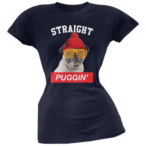 Straight Puggin' Navy Soft Juniors T-Shirt